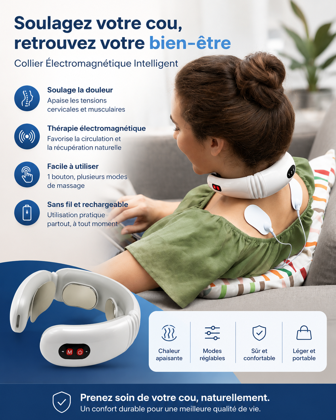 Masseur Électromagnétique Cou & Dos – Soulagement des Tensions | 6 Modes & 16 Intensités