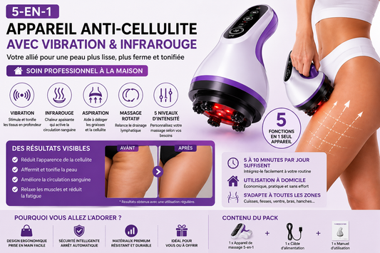 Appareil Anti-Cellulite 5-en-1 avec Vibration & Infrarouge – Massage Corps Remodelant à Domicile